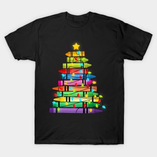 Teacher Crayon Christmas Tree Lights Student School Xmas T-Shirt